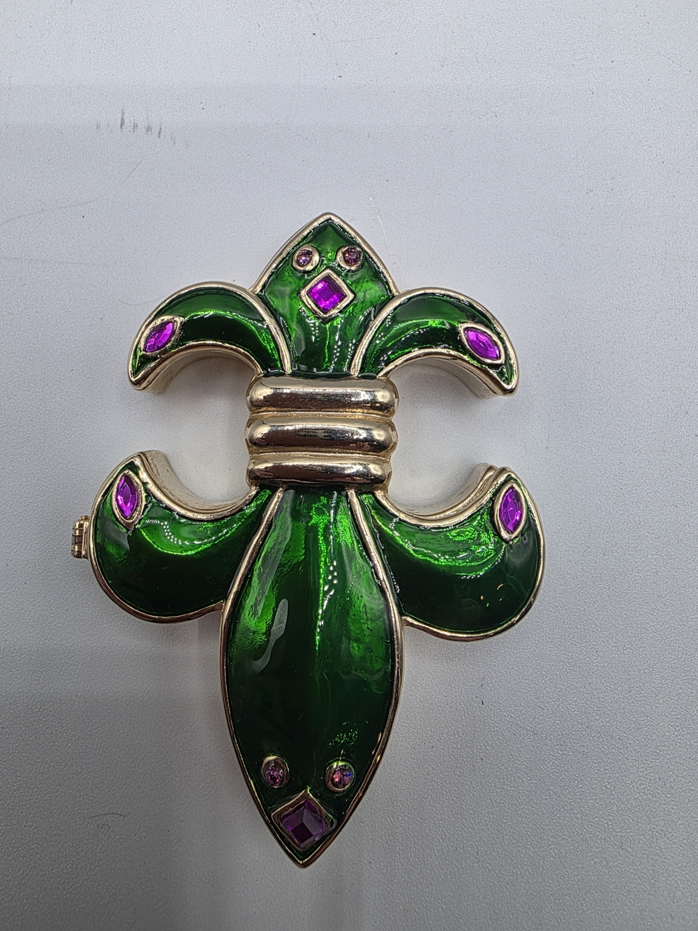 Green Fleur-de-Lis Enamel Trinket Box with Purple Accents